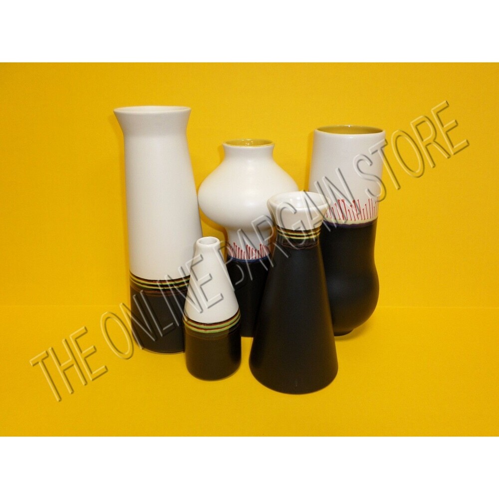 Pottery Barn West Elm Modern Home Decor Flower Vases Ceramic Black White Set 5